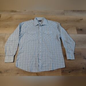 GIOBERTI Classic Light Blue Plaid Button-Down Shirt Long Sleeve Sz XL